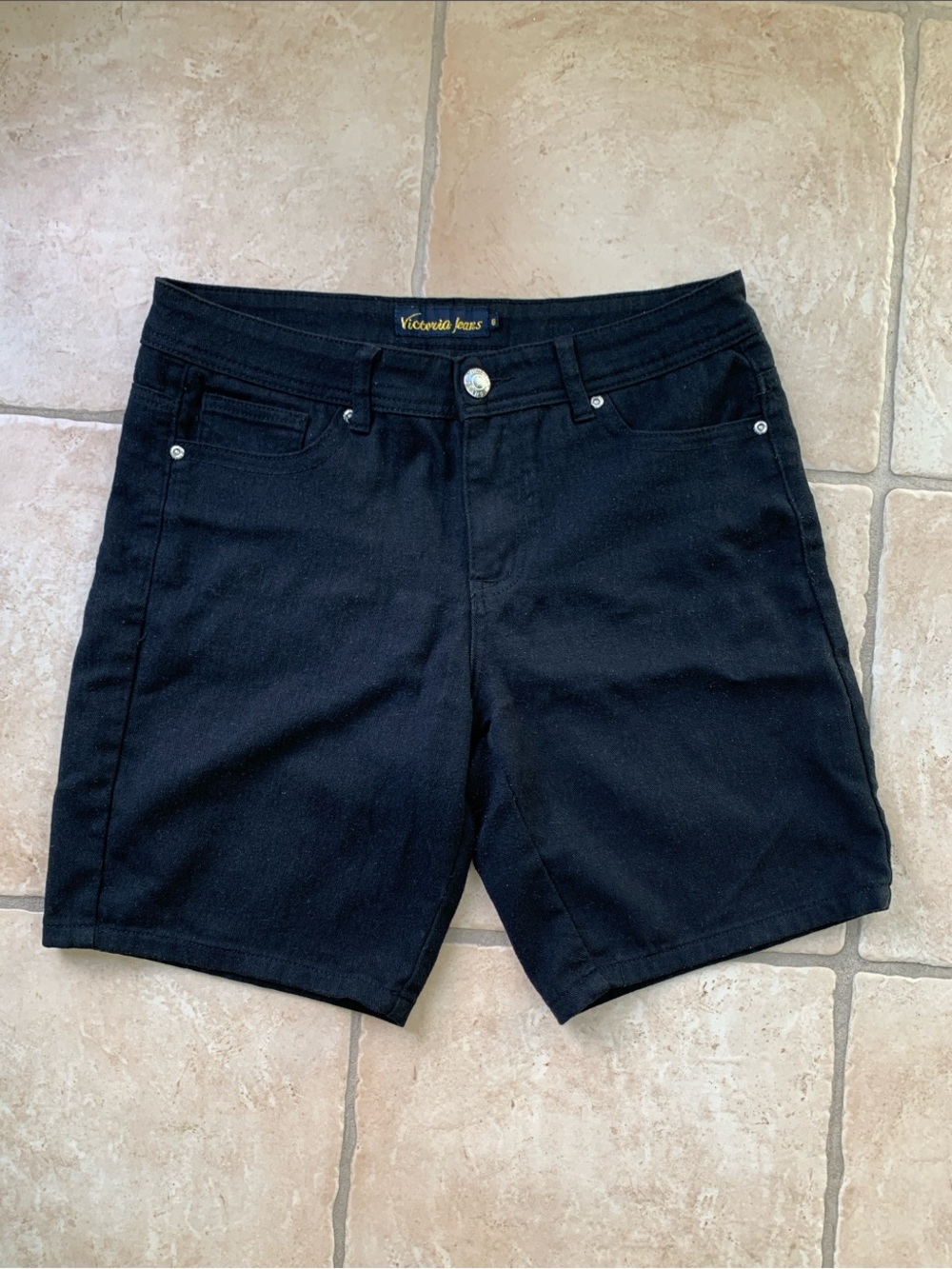 VICTORIA Black Mid Rise Denim Shorts